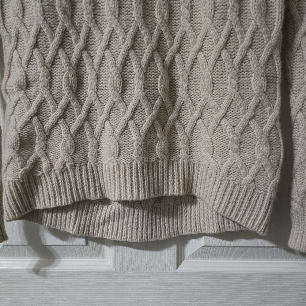 Tahari Pure Luxe Wool & Cashmere Cable Knit Crewneck Sweater, Off-White, EUC! - Picture 4 of 8